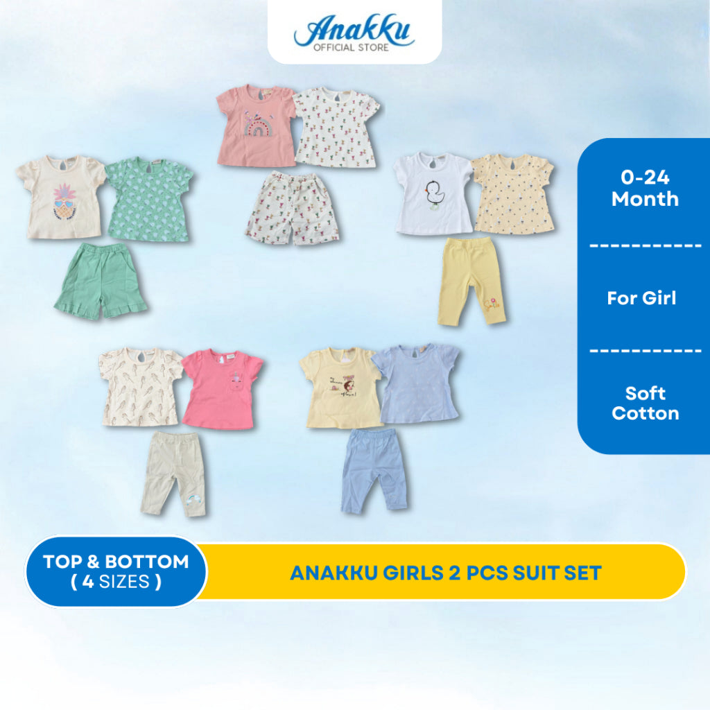 ANAKKU Girls 2pcs Suit Set/ Set Baju & Seluar Bayi Perempuan | 2 Tops + 1 Bottom | 0-24 Months | 520614-02(01 to 05)