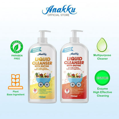 [Exclusive Bundle Deal]Anakku Baby Liquid Cleanser Enzyme Baby Bottle Cleanser 750ml x 2 (Apple&Peach) FREE 4x100ml