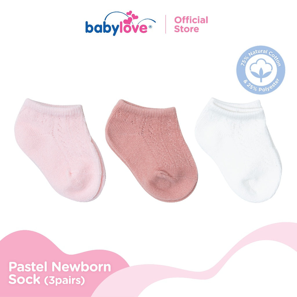 Babylove Stokin Bayi Baru Lahir Gaya(3 Pasang) | Korean Pastel Newborn Sock (3 Pairs) | Soft & Comfy