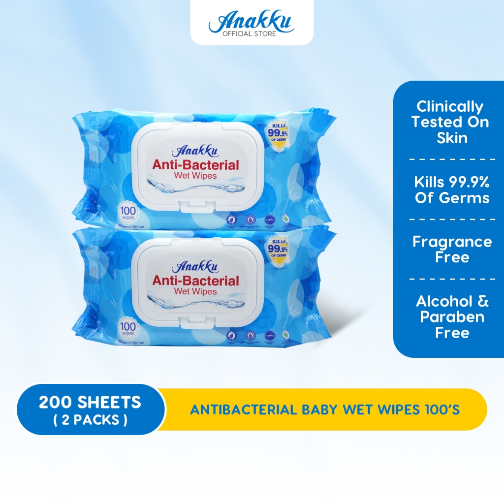 Anakku Baby Wipes Wet Tissue (Anti-Bacterial) | Tisu Basah Bayi (100's) WT100-AB