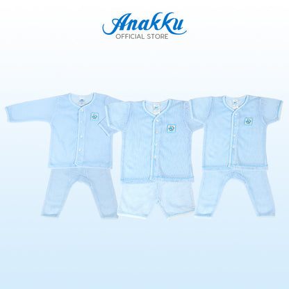 Anakku [0-12M] Baby Boy Newborn Full Eyelet Suit Set Baju Bayi Lelaki EAK949-2