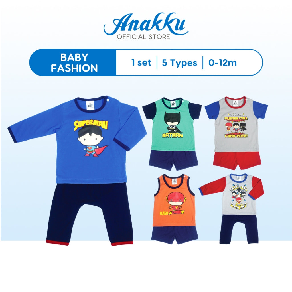 Anakku [0-12M] DC Supehero Baby Boy Newborn Clothing Suit Set Long Sleeves Clothes Pyjamas Sleepwear Singlet EDC954-2