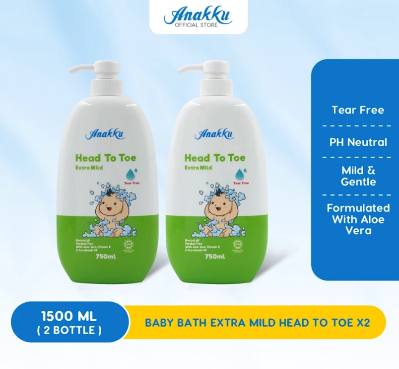 Anakku Baby Bath Extra Mild HEAD TO TOE (750ml) | Sabun Mandian Bayi HEAD TO TOE HTT750
