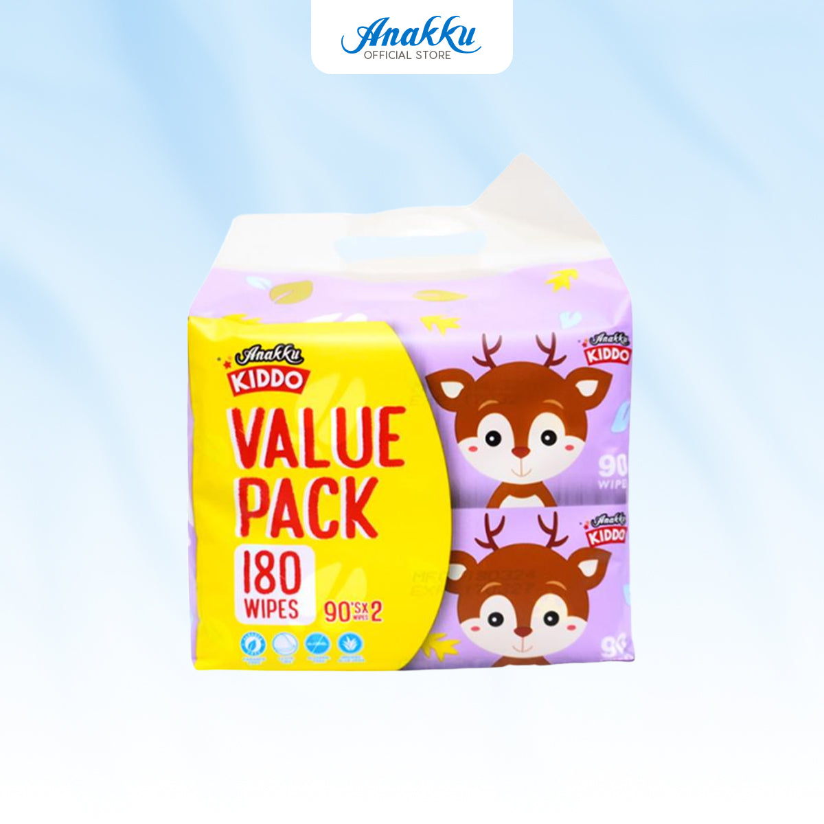 Anakku Kiddo Wet Wipes Tissue Tisu Basah 90's x 2 WT90/2-C2 x 12 Packs