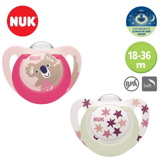 NUK Star Silicone Soother Day & Night (2 Pcs/Card)