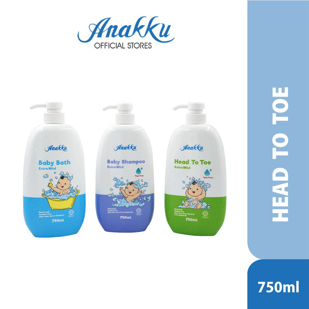 Anakku Baby Bath Extra Mild HEAD TO TOE (750ml) | Sabun Mandian Bayi HEAD TO TOE HTT750