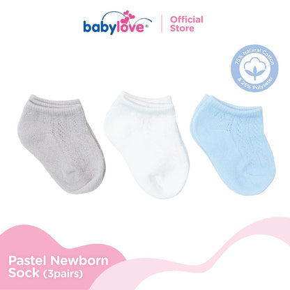 Babylove Stokin Bayi Baru Lahir Gaya(3 Pasang) | Korean Pastel Newborn Sock (3 Pairs) | Soft & Comfy