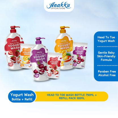 [YOGURT COMBO] Anakku Baby Head To Toe Yogurt Body Wash 750ml ( + Trial Pack 100ml) - AKBD0067