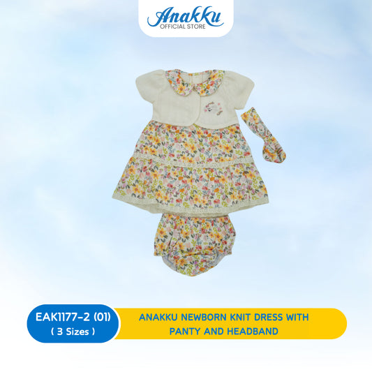 ANAKKU Newborn Knit Dress with Panty & Headband | Gaun Kait Bayi Baru Lahir dengan Seluar & Ikat Kepala