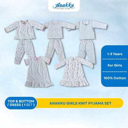 ANAKKU Girls Knit Pyjama/Dress | Set Baju/Gaun Tidur Kanak2 Perempuan (1yr-3yr) EAK1168-4(01 to 03), EAK1169-4(01 to 02)