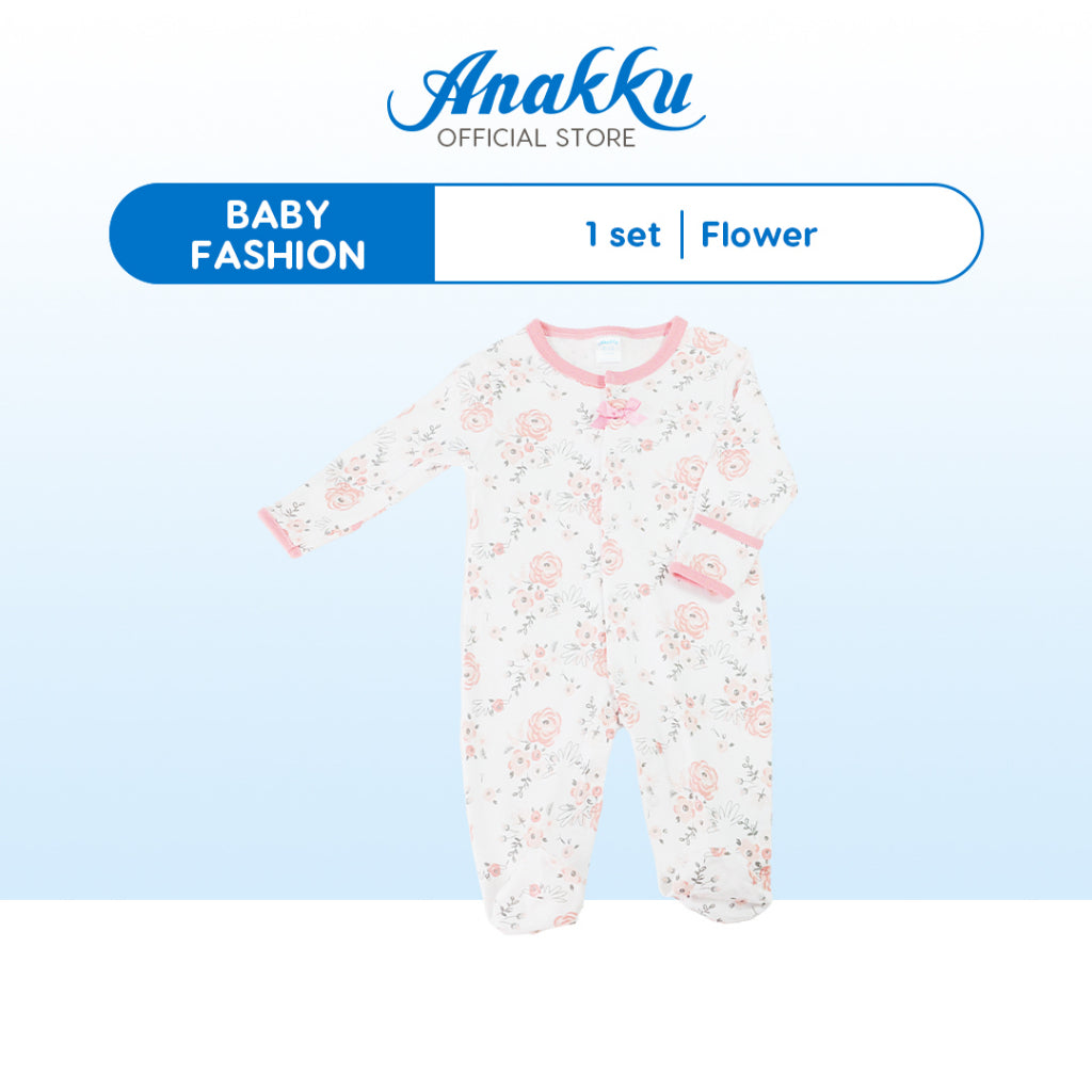 Anakku [0-12M] Newborn Baby Girl Jumpsuit Snap-on Button Long Sleeves Baju Bayi Perempuan EAK819-2