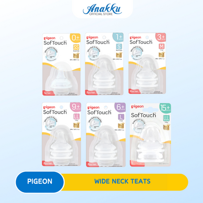 Pigeon Softouch Wide Neck Teats - Pigeon Puting Botol Leher Lebar untuk Keselesaan Bayi & Sistem Anti-Kolik Bebas BPA BP