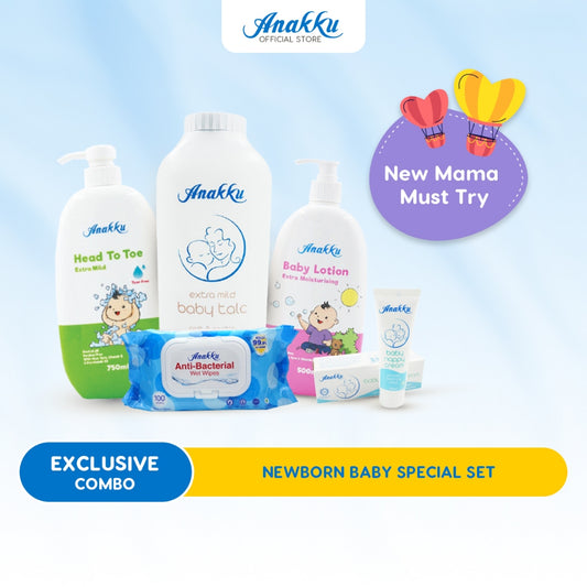 [Exclusive Combo] Anakku Baby Daily Essentials Pack Baby Wipes Head To Toe Lotion Talcum Powder Nappy Cream AKNBB001