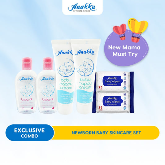 [Exclusive Combo] Anakku Newborn Baby Skincare Essentials Baby Oil + Nappy Cream + Wet Tissue AKBD0014