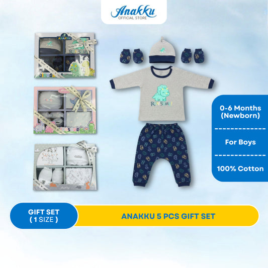 Anakku Newborn Baby Boy/Girl Pyjamas Gift Set | Set Hadiah Baju Tidur Bayi [5pcs/set] [0-6 Months] 120788-1, 120789-1