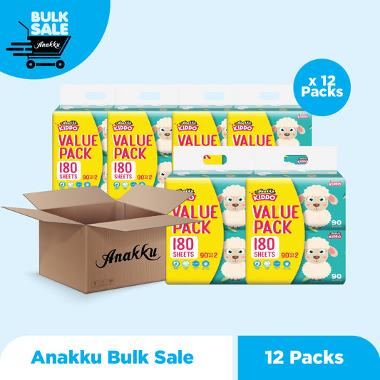 Anakku Kiddo Wet Wipes Tissue Tisu Basah 90's x 2 WT90/2-C1 x 12 Packs
