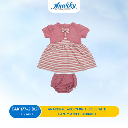 ANAKKU Newborn Knit Dress with Panty & Headband | Gaun Kait Bayi Baru Lahir dengan Seluar & Ikat Kepala