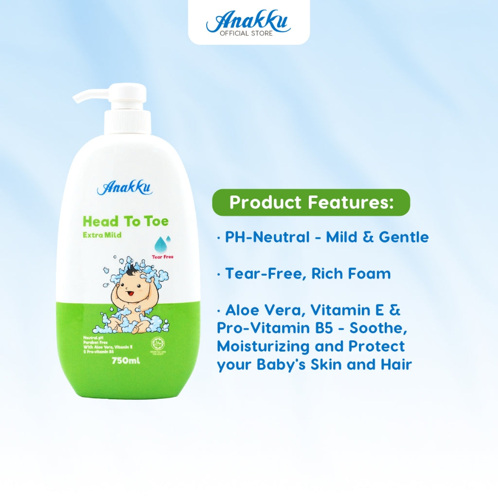 [Exclusive Combo] Anakku Newborn Baby Bath Extra Mild Head To Toe Wash With Baby Lotion AKBD0007