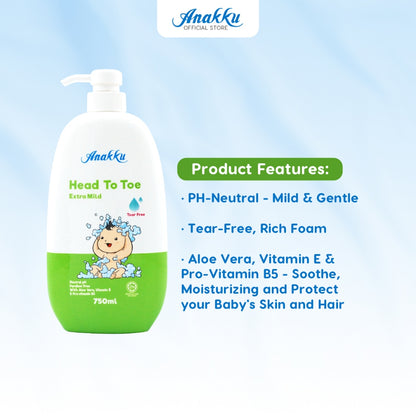 [Exclusive Combo] Anakku Newborn Baby Bath Extra Mild Head To Toe Wash With Baby Lotion AKBD0007