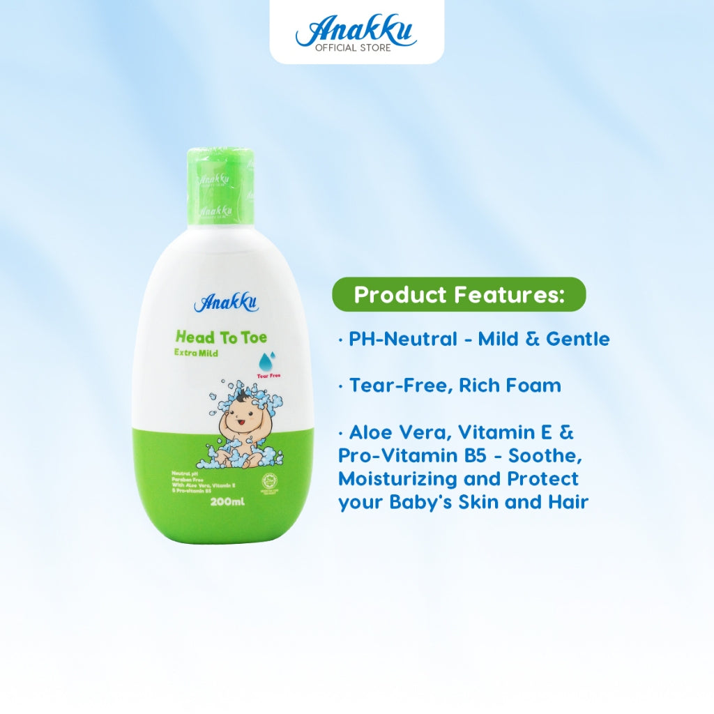 Anakku Baby Bath Extra Mild HEAD TO TOE (200ml) | Sabun Mandian Bayi HEAD TO TOE HTT200