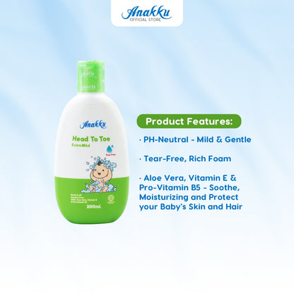 Anakku Baby Bath Extra Mild HEAD TO TOE (200ml) | Sabun Mandian Bayi HEAD TO TOE HTT200