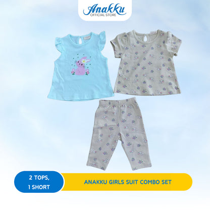 ANAKKU Baju Baby Girl Knit Combo Set Clothing 3-in-1 (6-24 Months) 2Tops+1Bottom - 520604-2 (01