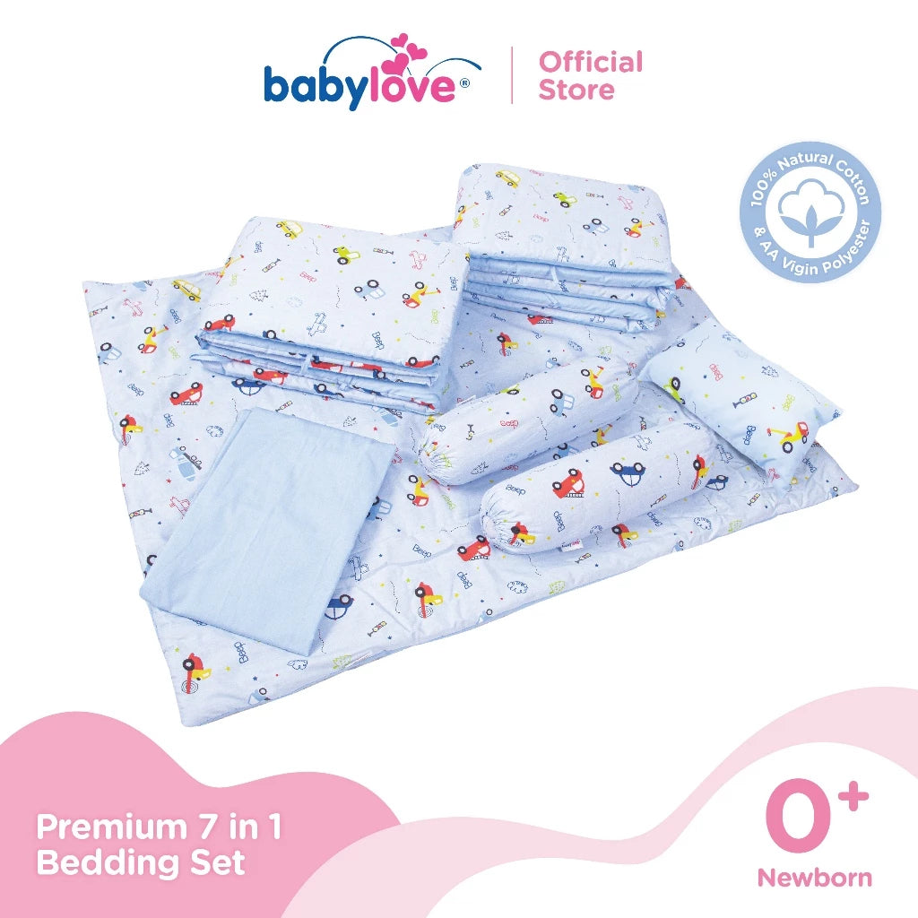 Babylove 7 dalam 1 Set Katil Bayi Premium | Set Tilam Lengkap | 7 in 1 Bedding Set (100% Cotton)