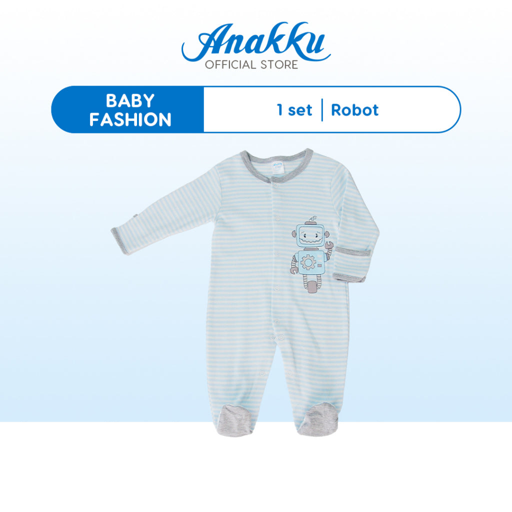 Anakku [0-12M] Newborn Baby Boy Jumpsuit Snap-on Button Long Sleeves B ...