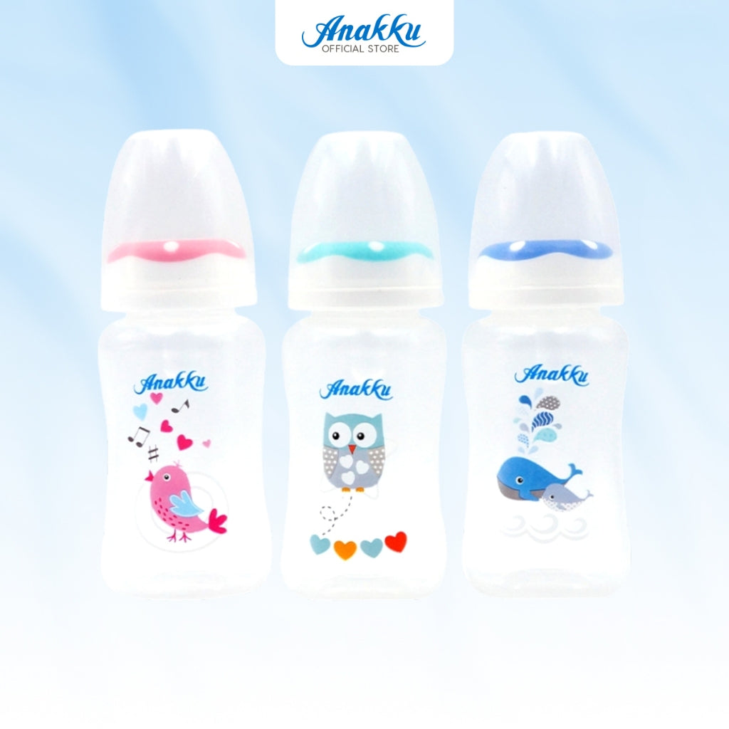 ANAKKU (2oz/4oz/8oz) Standard Neck Feeding Bottle with Anticollapse Teat/Botol Susu Leher Standard 163-600