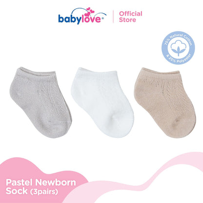 Babylove Stokin Bayi Baru Lahir Gaya(3 Pasang) | Korean Pastel Newborn Sock (3 Pairs) | Soft & Comfy