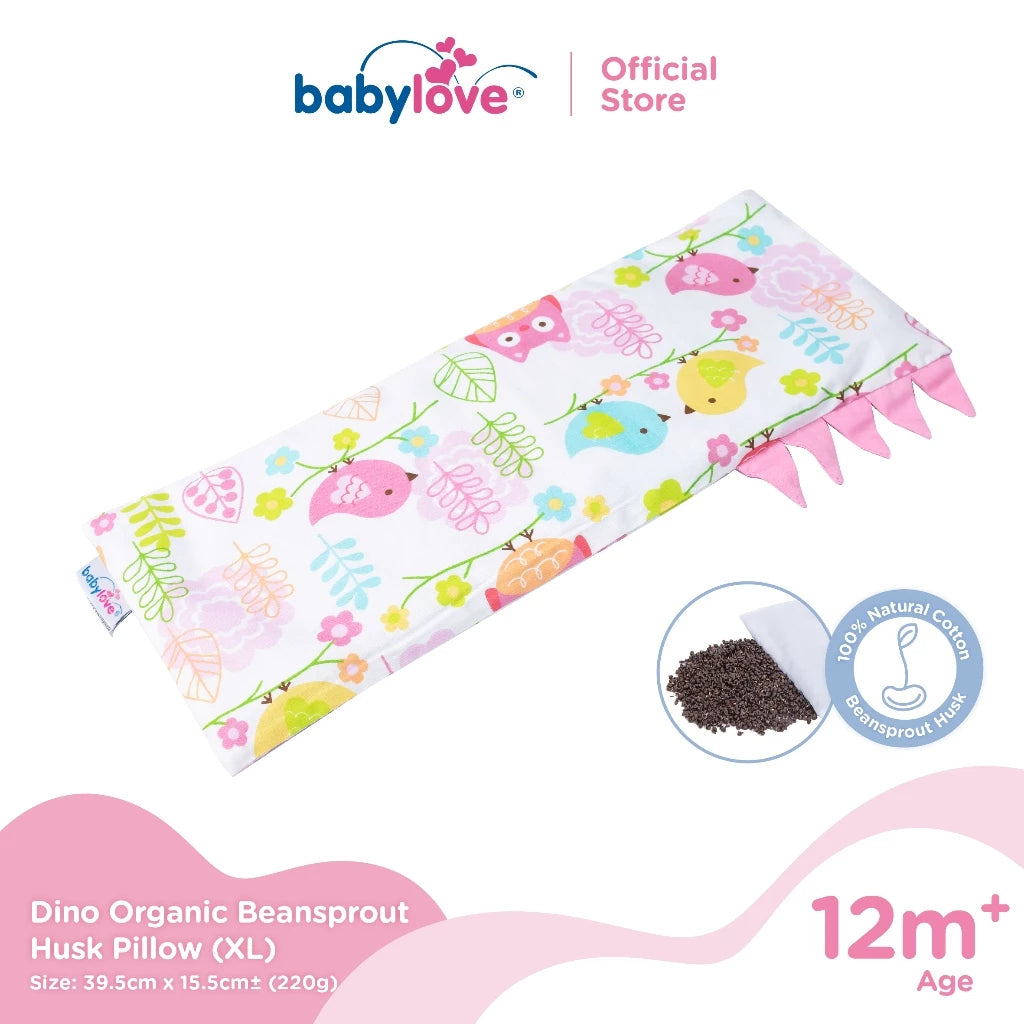 Babylove Dino Organic Bean Sprout Husk Pillow - XL Size