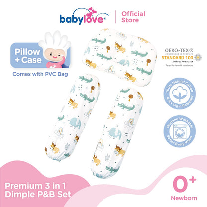 Babylove Premium 3 In 1 Set Bantal & Peluk Bayi Lembut & Selesa | Dimple Pillow & Bolster Set
