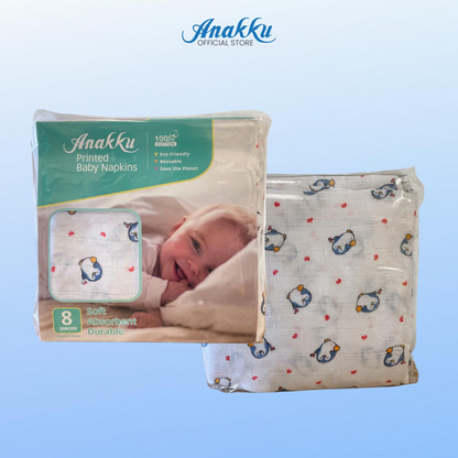 Bulk Sale - Anakku Bayi Newborn Printed Kain Napkin Selesa 8 Pcs Penguin Design (161-626)