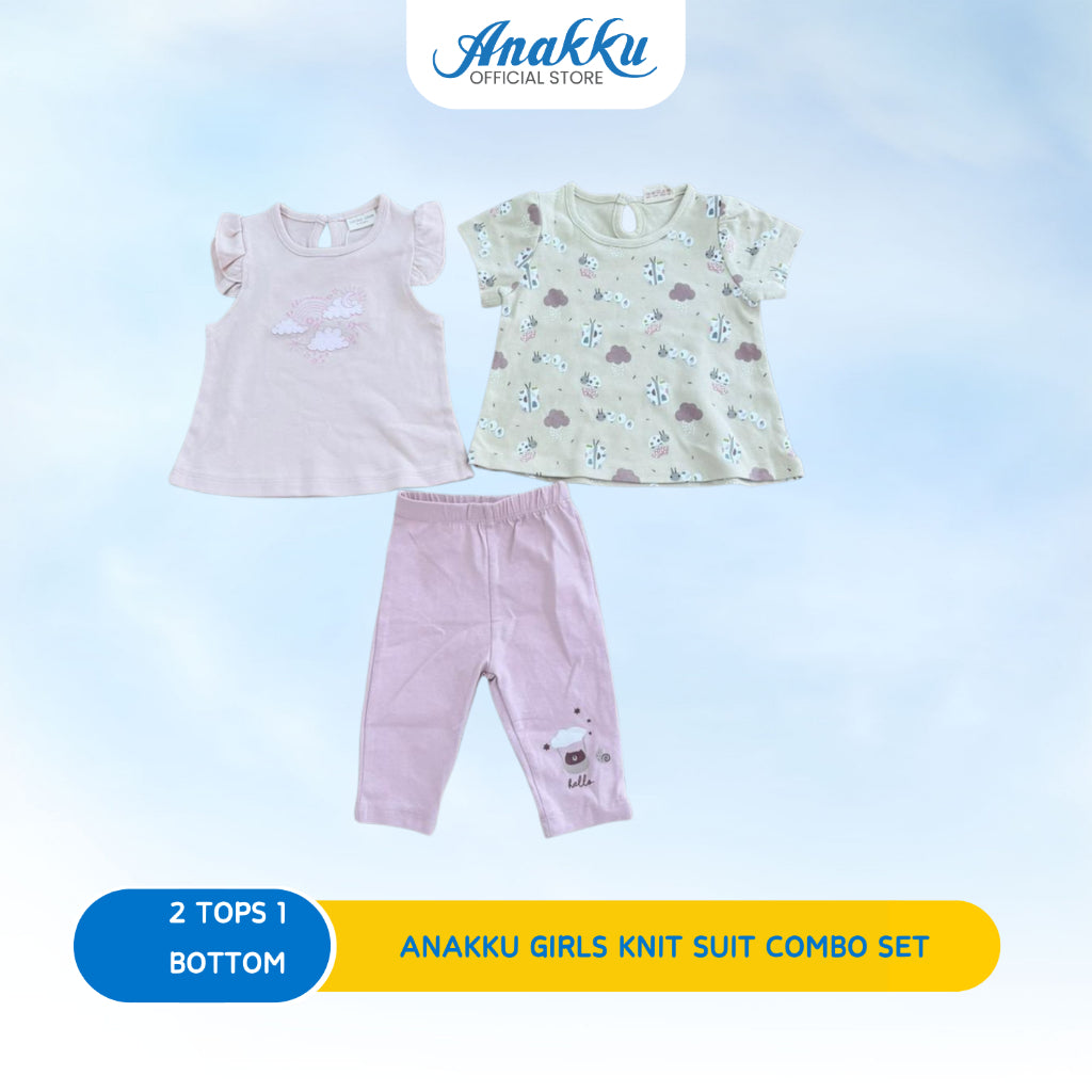 ANAKKU Baju Baby Girl Knit Combo Set Clothing 3-in-1 (6-24 Months) 2Tops+1Bottom - 520604-2 (01