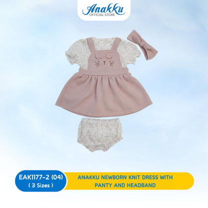 ANAKKU Newborn Knit Dress with Panty & Headband | Gaun Kait Bayi Baru Lahir dengan Seluar & Ikat Kepala