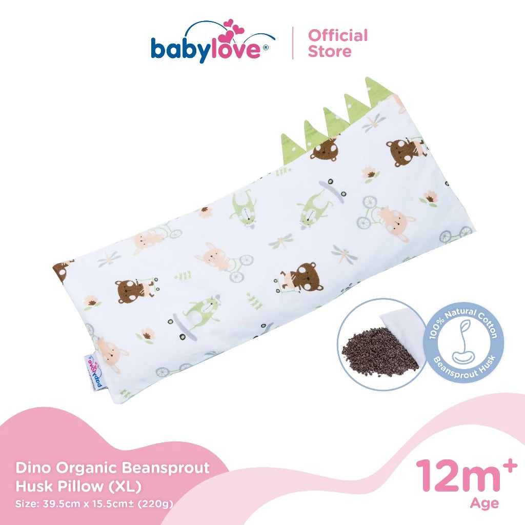 Babylove Dino Organic Bean Sprout Husk Pillow - XL Size