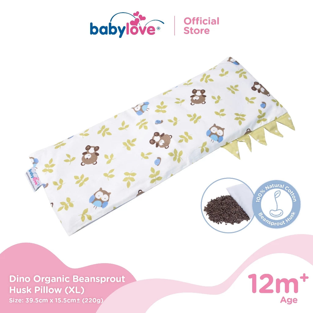 Babylove Dino Organic Bean Sprout Husk Pillow - XL Size