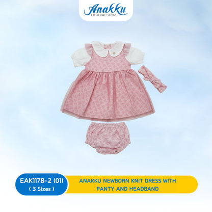 ANAKKU Newborn Knit Dress with Panty & Headband | Gaun Kait Bayi Baru Lahir dengan Seluar & Ikat Kepala