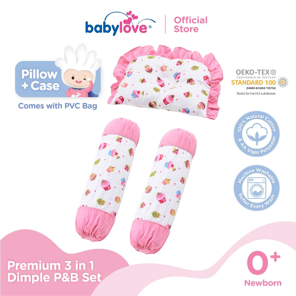 Babylove Premium 3 In 1 Set Bantal & Peluk Bayi Lembut & Selesa | Dimple Pillow & Bolster Set