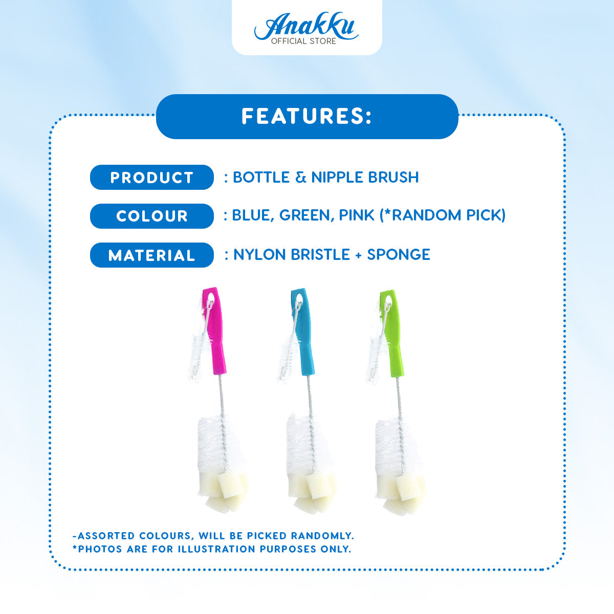 Anakku Standard Bottle & Nipple Brush 163-500
