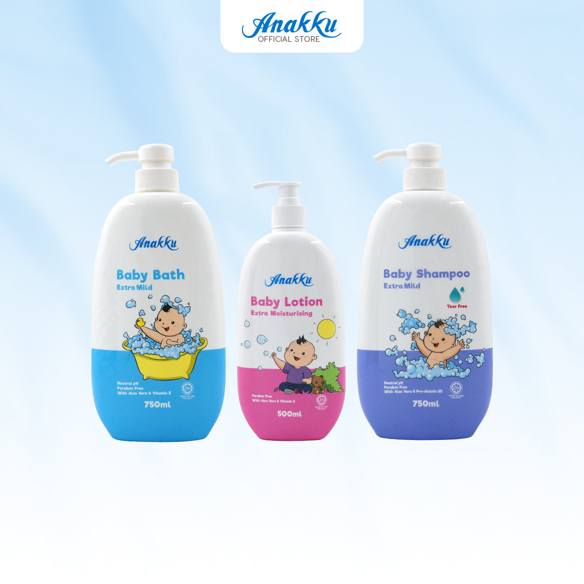 [Exclusive Combo] Anakku Newborn Baby Bath Extra Mild Bath & Shampoo With Baby Lotion AKBD0037