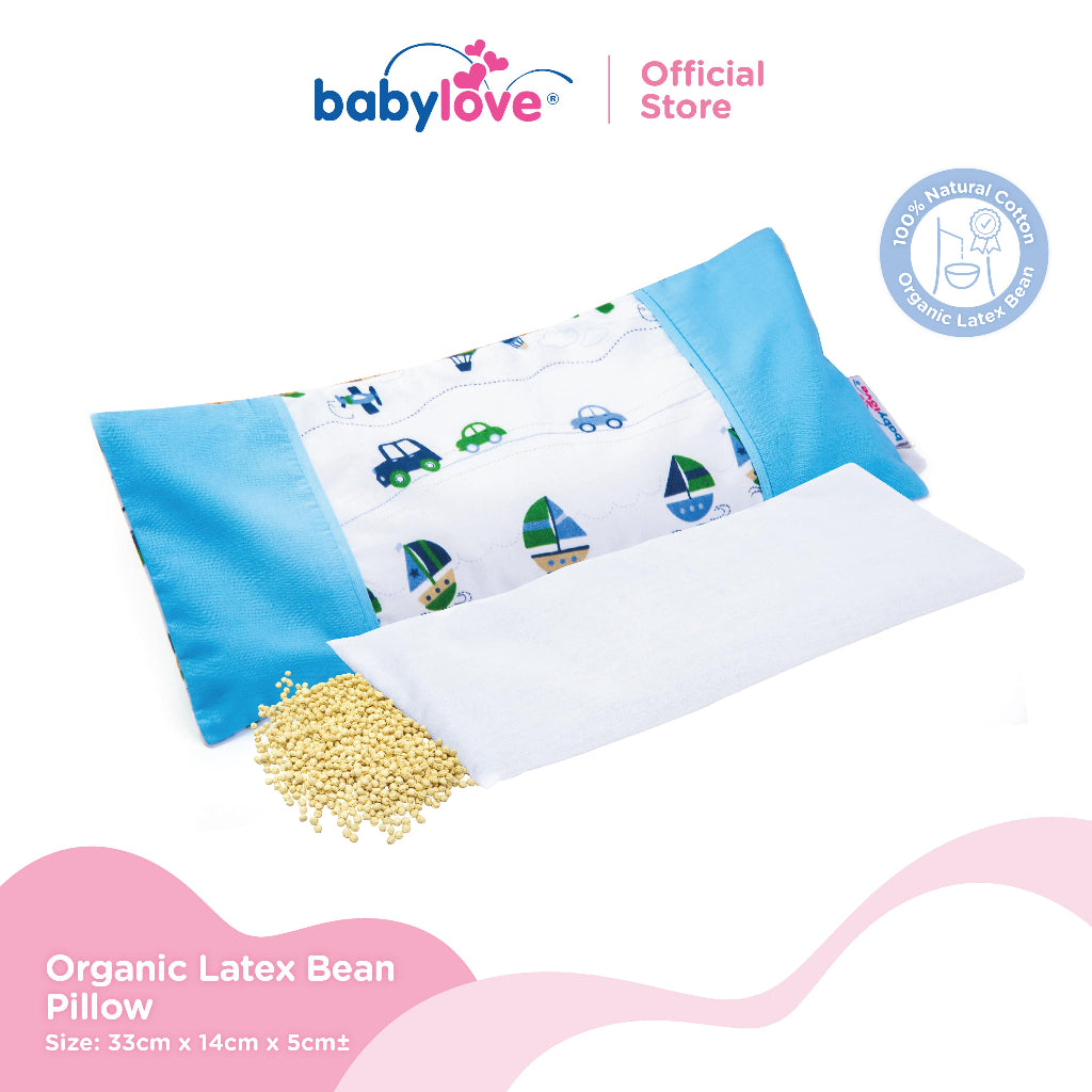 Bantal Organik Lateks Bentuk Kacang Untuk Bayi | Baby Organic Latex Bean Pillow (33cm x 14cm)