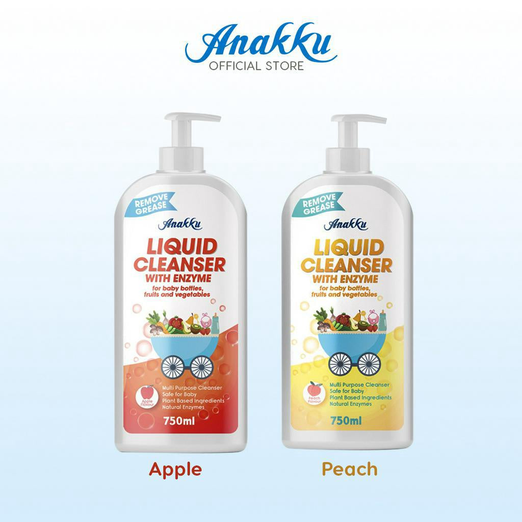 [Exclusive Bundle Deal]Anakku Baby Liquid Cleanser Enzyme Baby Bottle Cleanser 750ml x 2 (Apple&Peach) FREE 4x100ml
