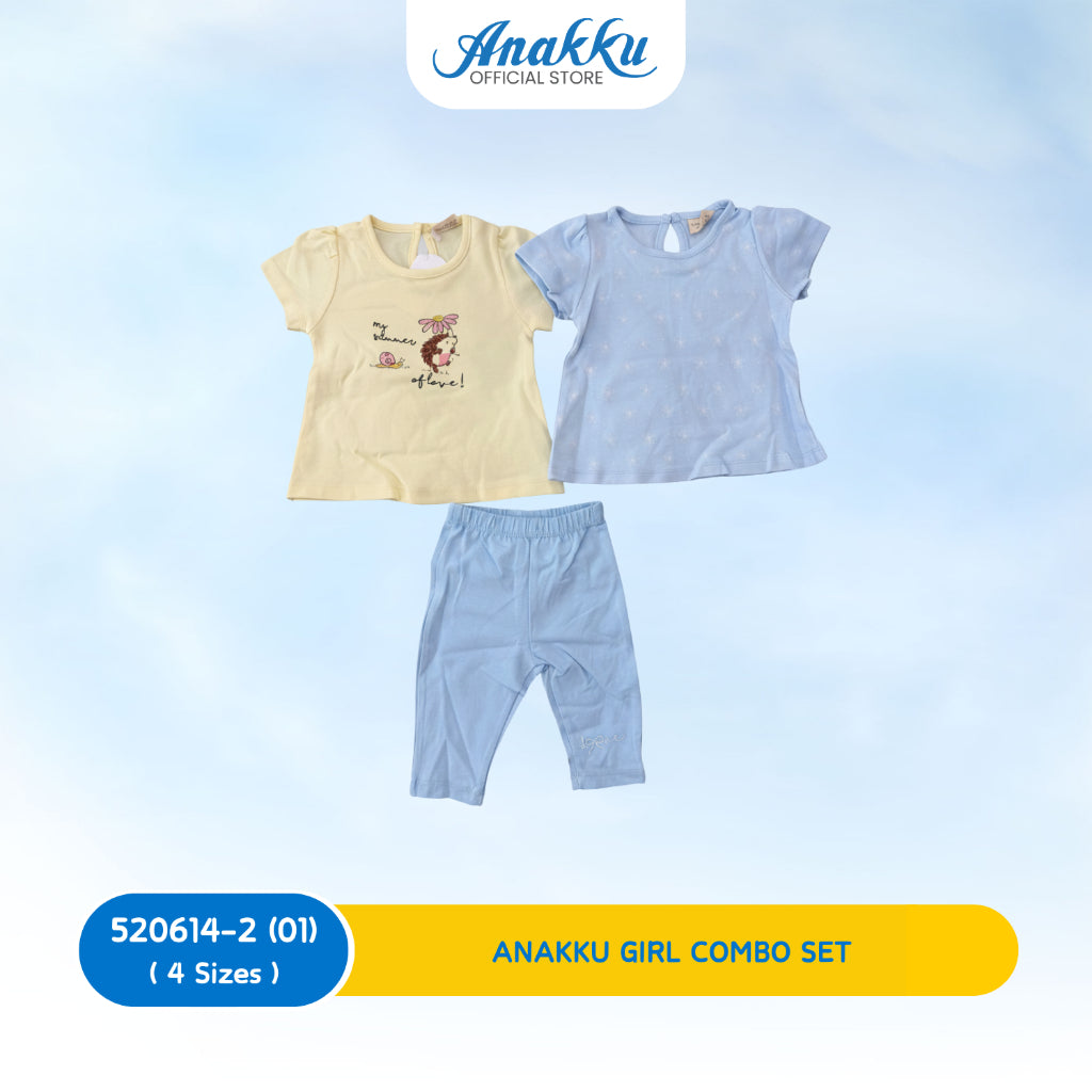 ANAKKU Girls 2pcs Suit Set/ Set Baju & Seluar Bayi Perempuan | 2 Tops + 1 Bottom | 0-24 Months | 520614-02(01 to 05)