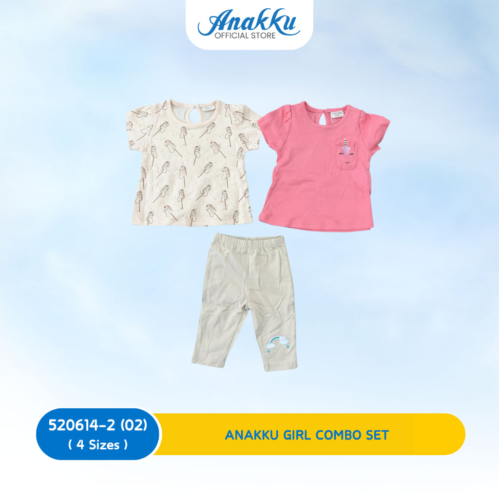 ANAKKU Girls 2pcs Suit Set/ Set Baju & Seluar Bayi Perempuan | 2 Tops + 1 Bottom | 0-24 Months | 520614-02(01 to 05)