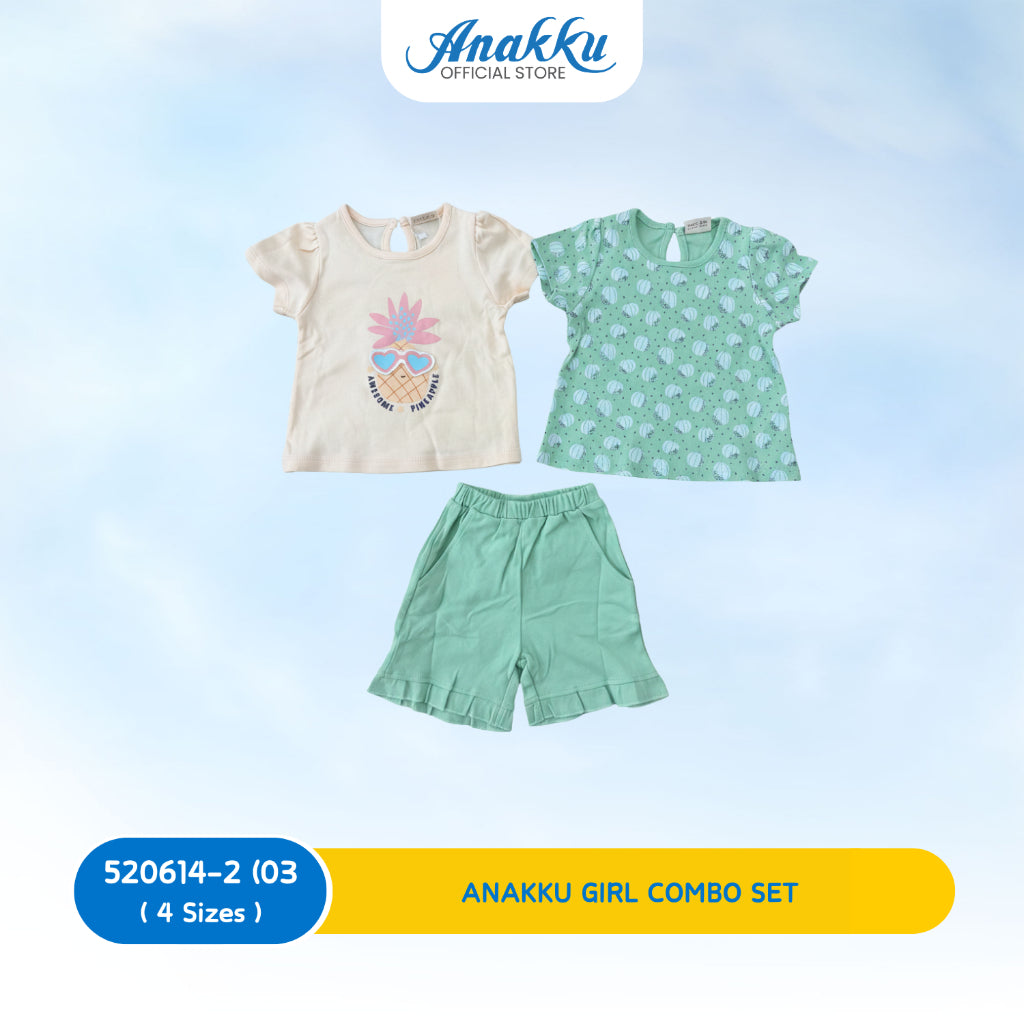 ANAKKU Girls 2pcs Suit Set/ Set Baju & Seluar Bayi Perempuan | 2 Tops + 1 Bottom | 0-24 Months | 520614-02(01 to 05)