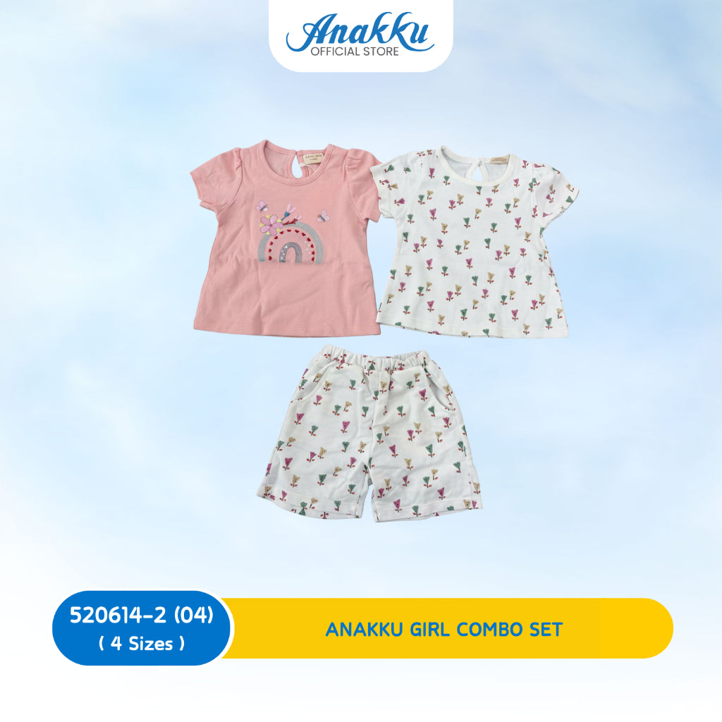 ANAKKU Girls 2pcs Suit Set/ Set Baju & Seluar Bayi Perempuan | 2 Tops + 1 Bottom | 0-24 Months | 520614-02(01 to 05)