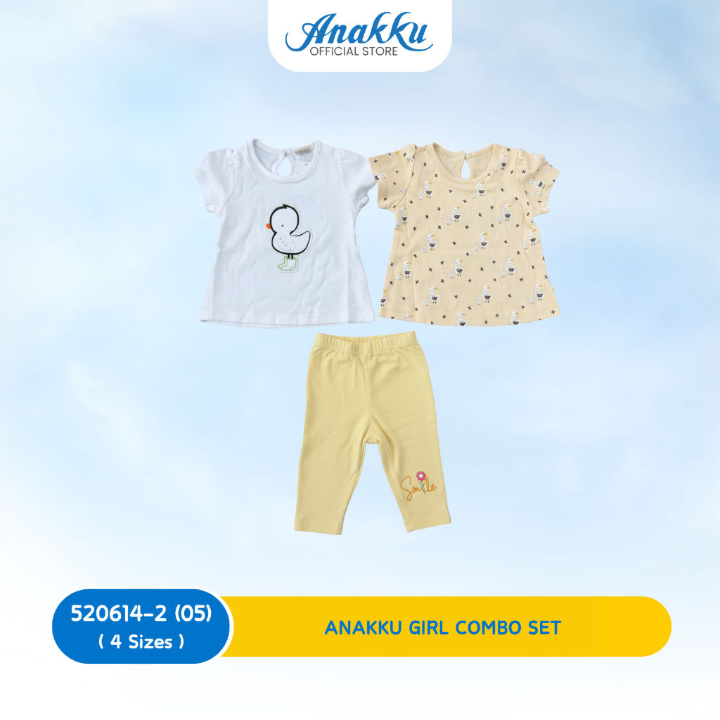 ANAKKU Girls 2pcs Suit Set/ Set Baju & Seluar Bayi Perempuan | 2 Tops + 1 Bottom | 0-24 Months | 520614-02(01 to 05)