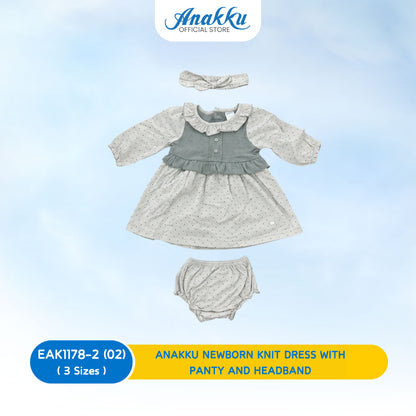 ANAKKU Newborn Knit Dress with Panty & Headband | Gaun Kait Bayi Baru Lahir dengan Seluar & Ikat Kepala
