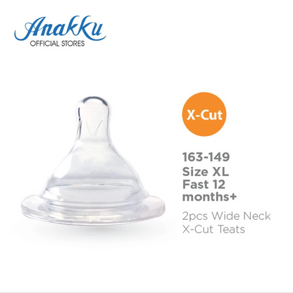 Anakku 2pcs Silicone Wide Neck X-Cut Teats (6 months+) 163-149